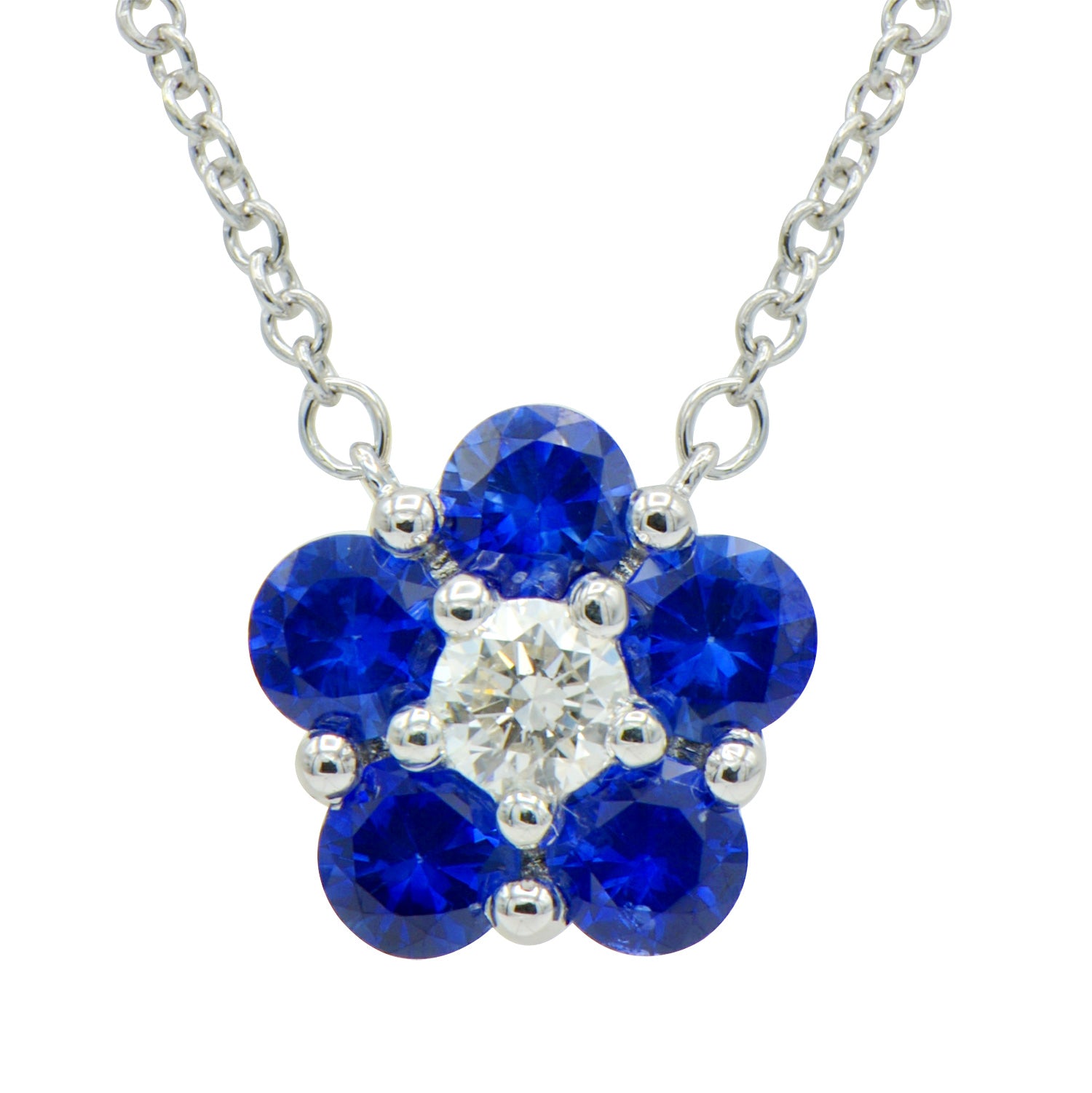 18KW Blue Sapphire Flower Pendant