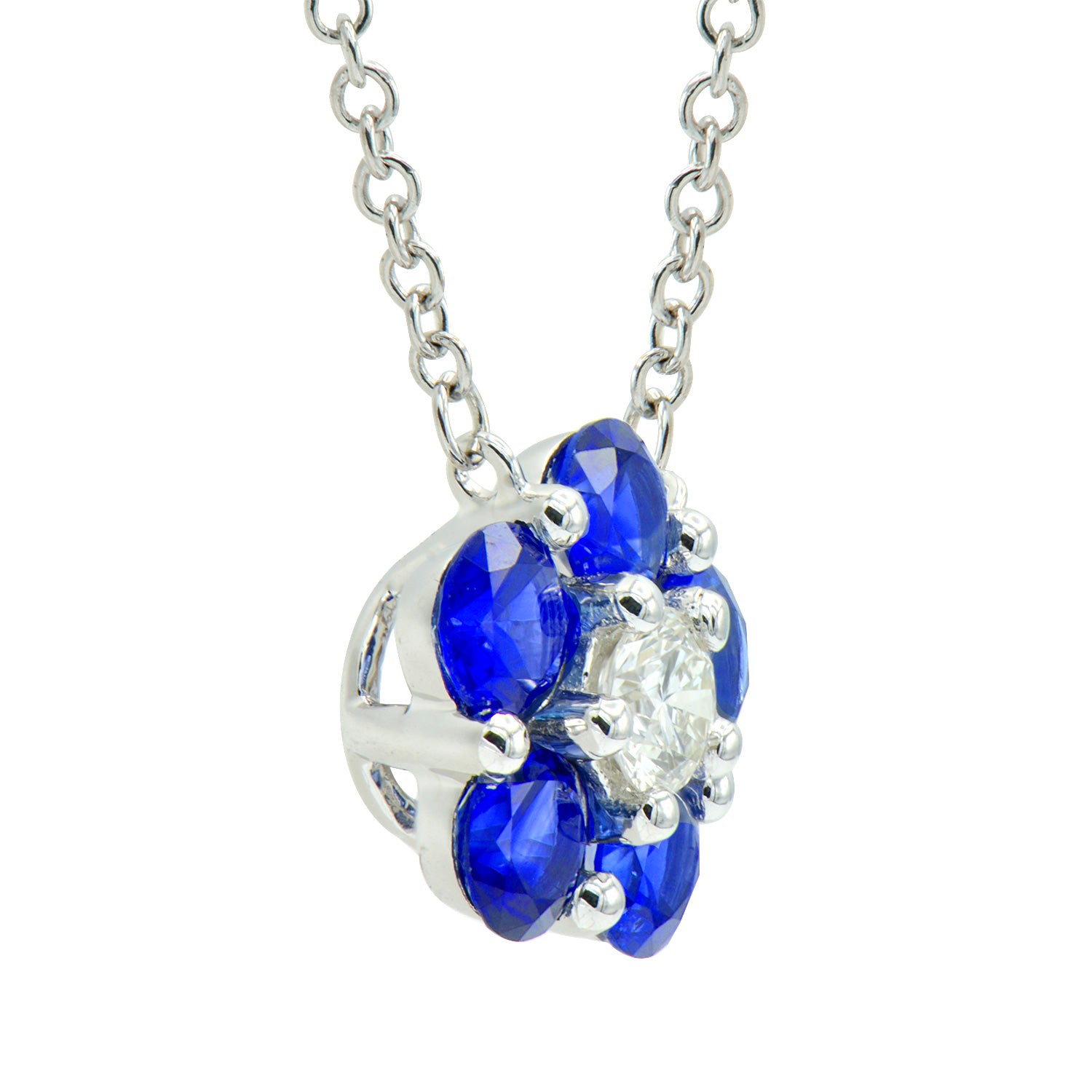 18KW Blue Sapphire Flower Pendant