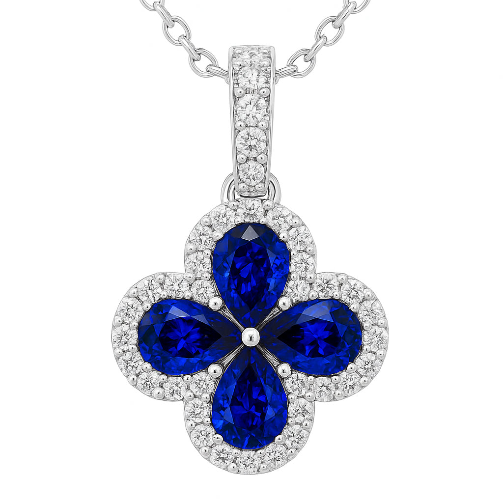 18K White Gold Blue Sapphire Pendant, 8-9mm, 0.69ct
