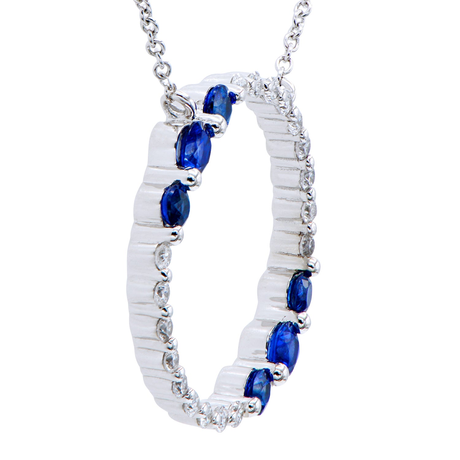 14K White Gold Sapphire and Diamond Circle Necklace, 0.4ct