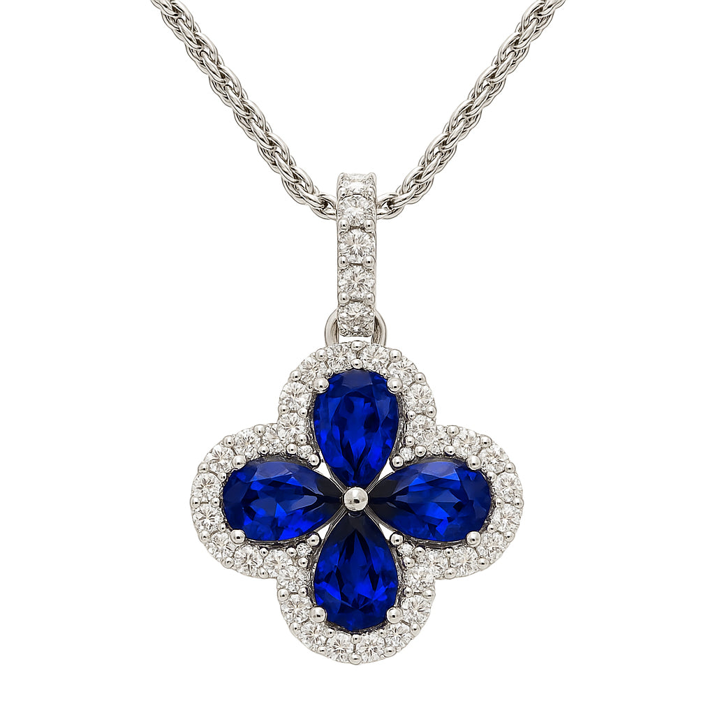 18K White Gold Blue Sapphire Pendant, 8-9mm, 2.1ct