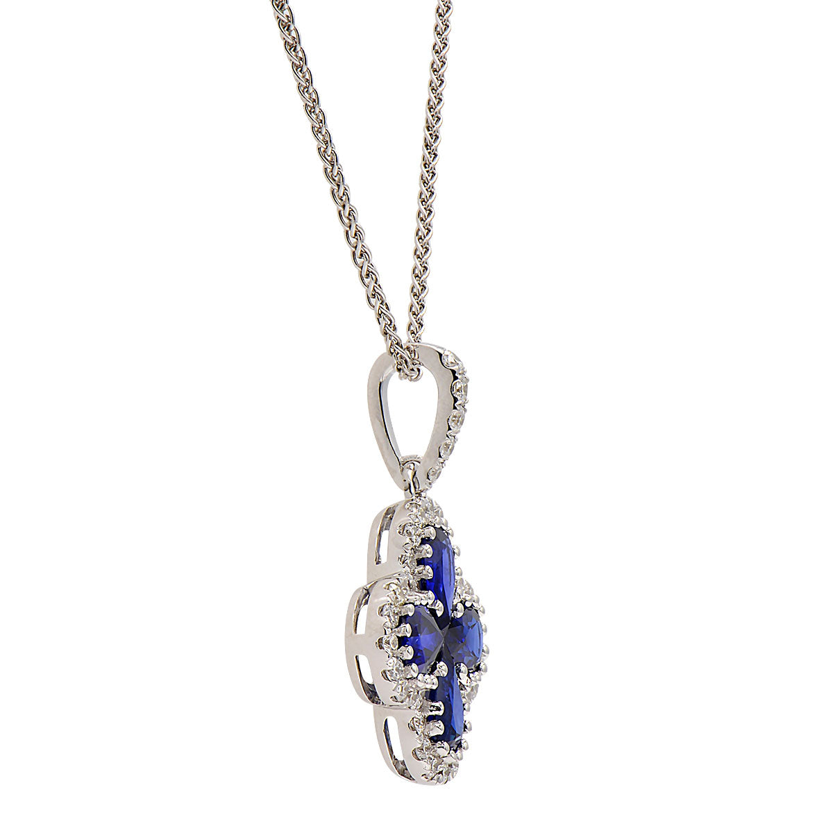 18K White Gold Blue Sapphire Pendant, 8-9mm, 2.1ct
