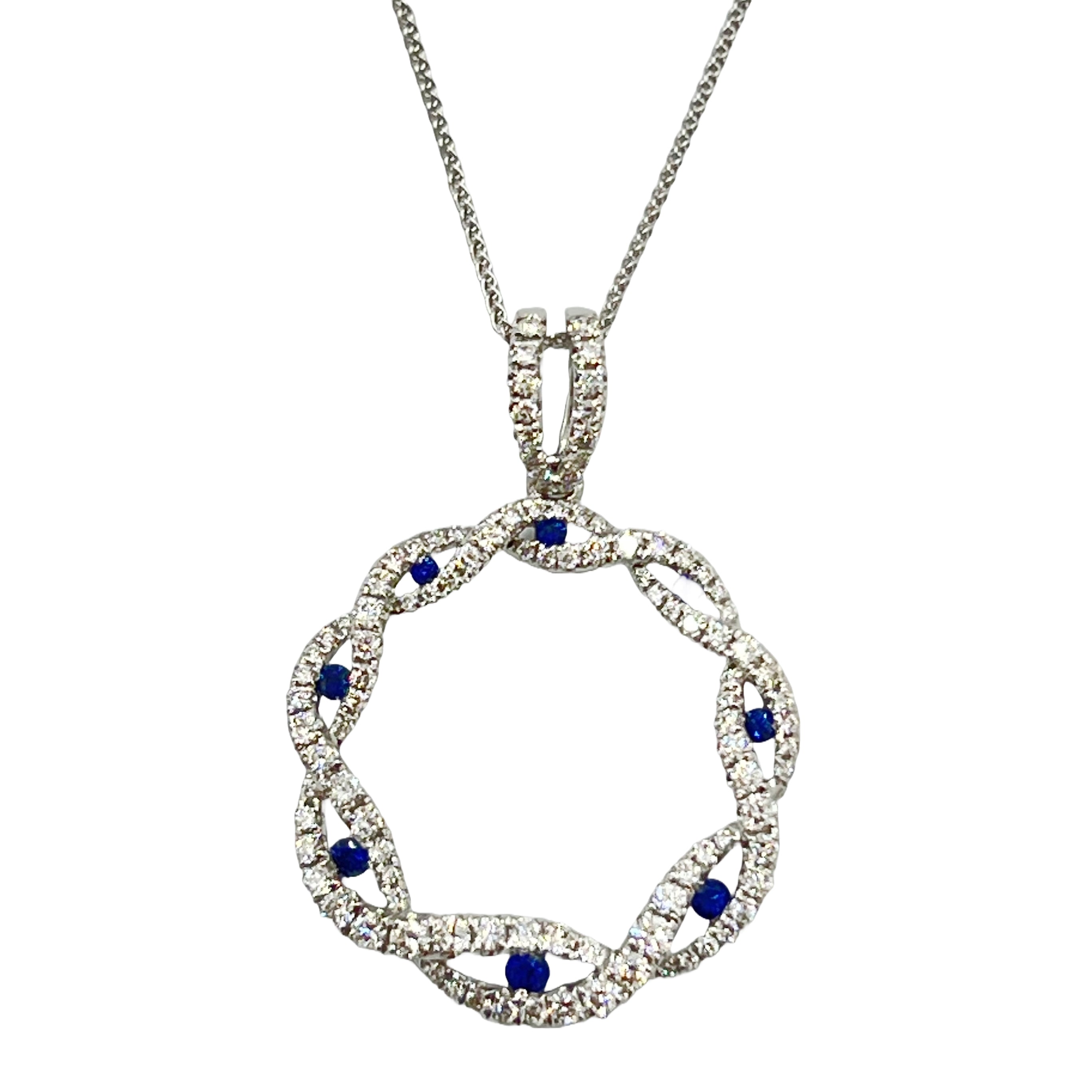 18K White Gold Blue Sapphire Pendant, 0.09ct