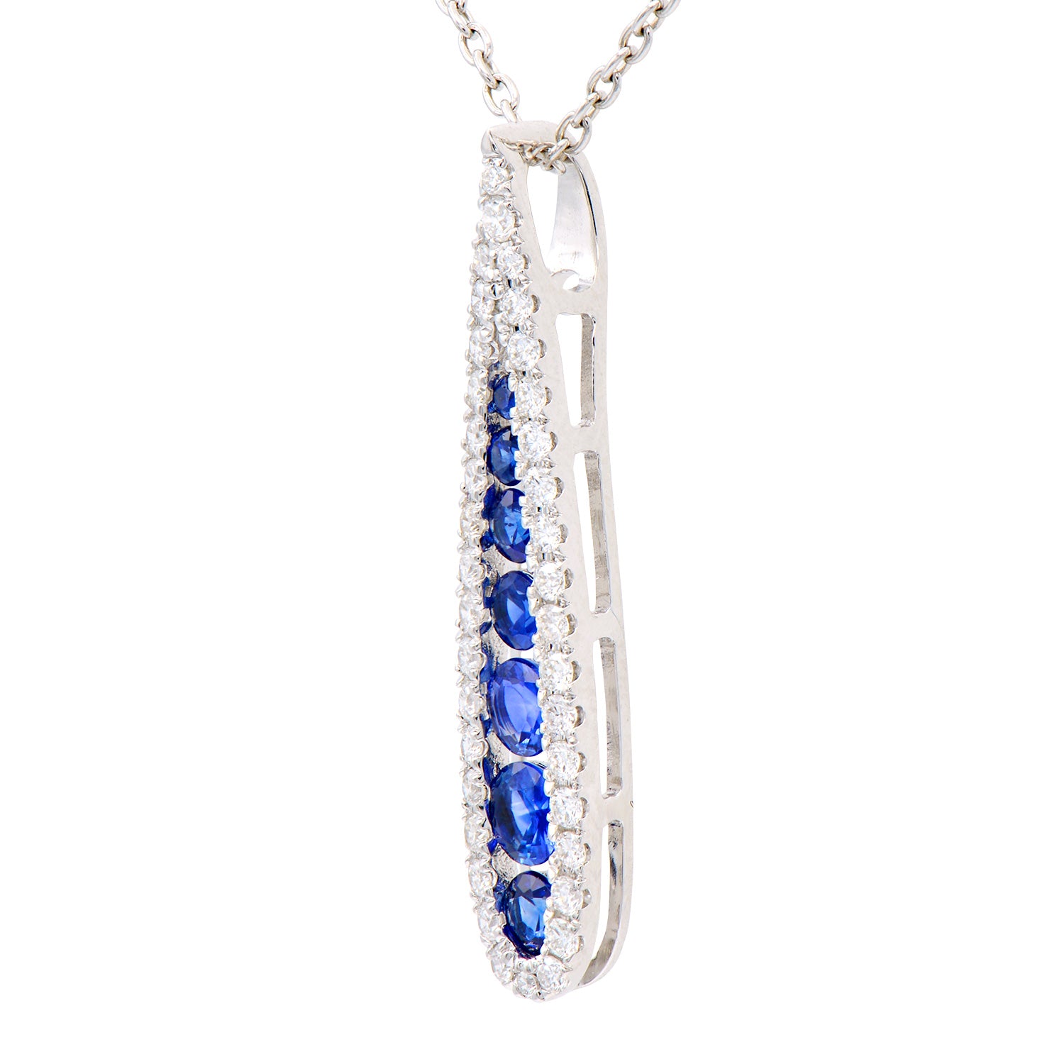 14K White Gold Sapphire and Diamond Drop Pendant, 0.52ct
