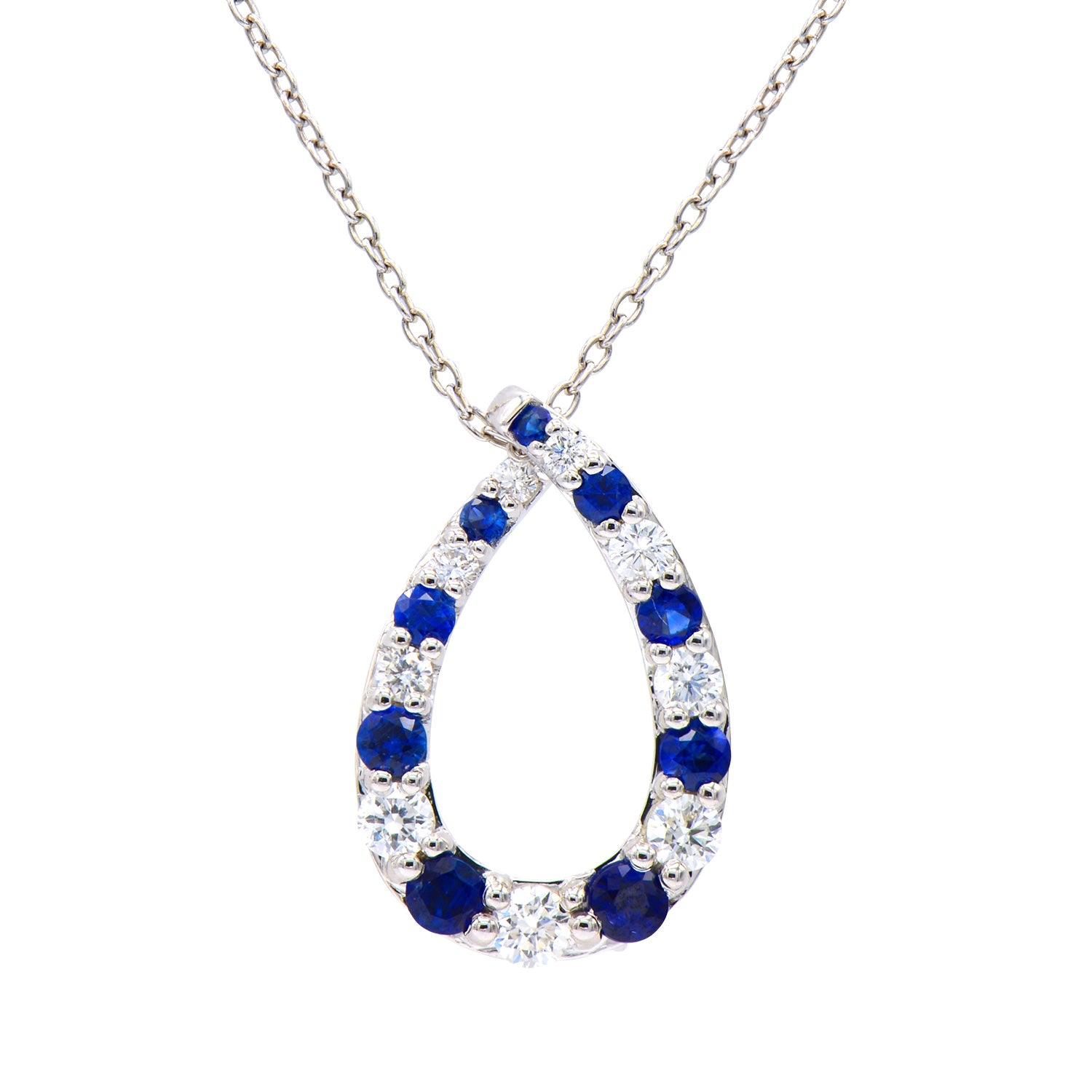 18K White Gold Blue Sapphire Pendant, 8-9mm, 0.58ct