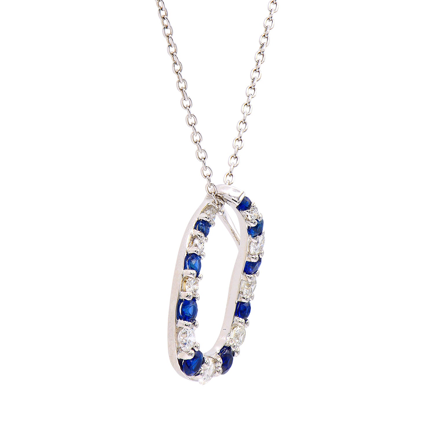 18K White Gold Blue Sapphire Pendant, 8-9mm, 0.58ct