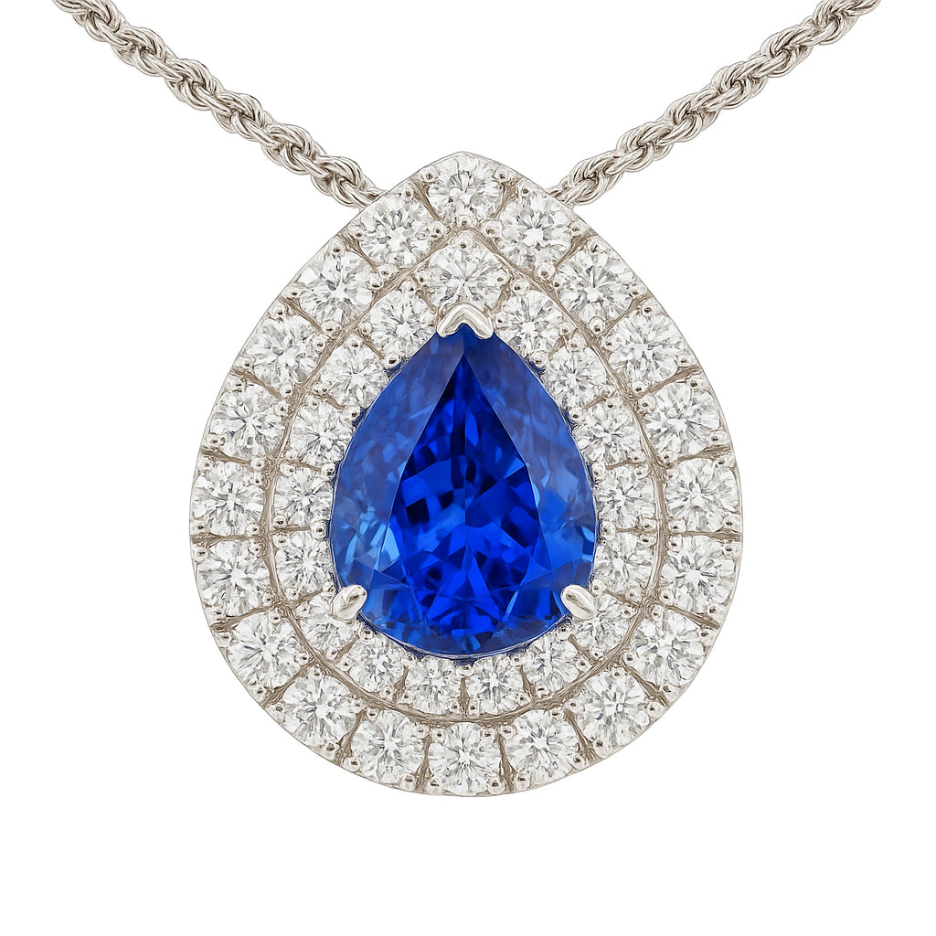 Handmade 18K White Gold Blue Sapphire Pendant, 1.17ct