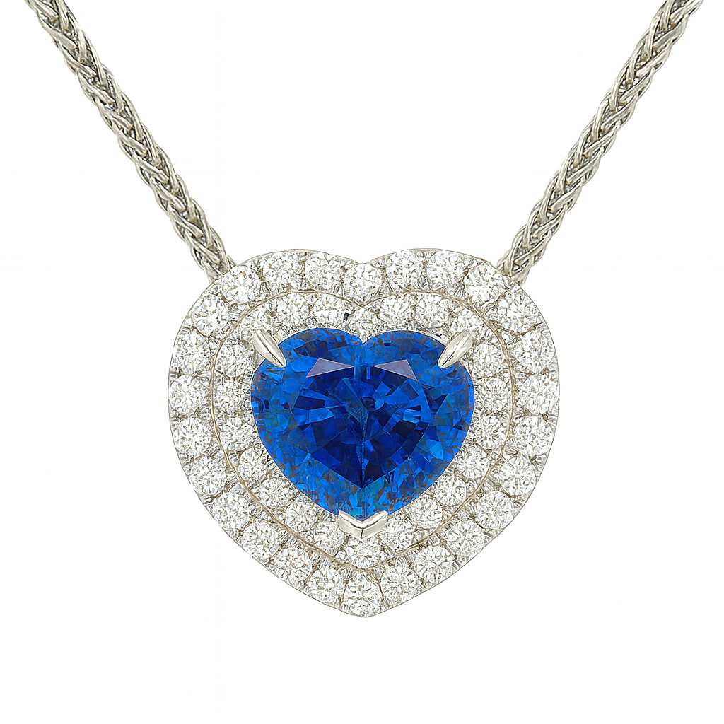 Handmade 18K White Gold Blue Sapphire Pendant, 8-9mm, 1.97ct