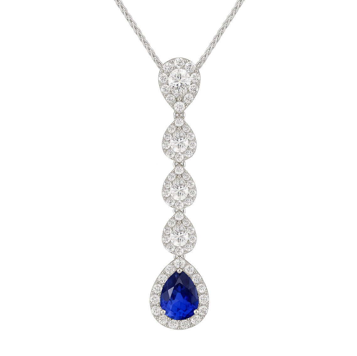 Handmade 18K White Gold Sapphire Pendant, 8-9mm, 1.83ct