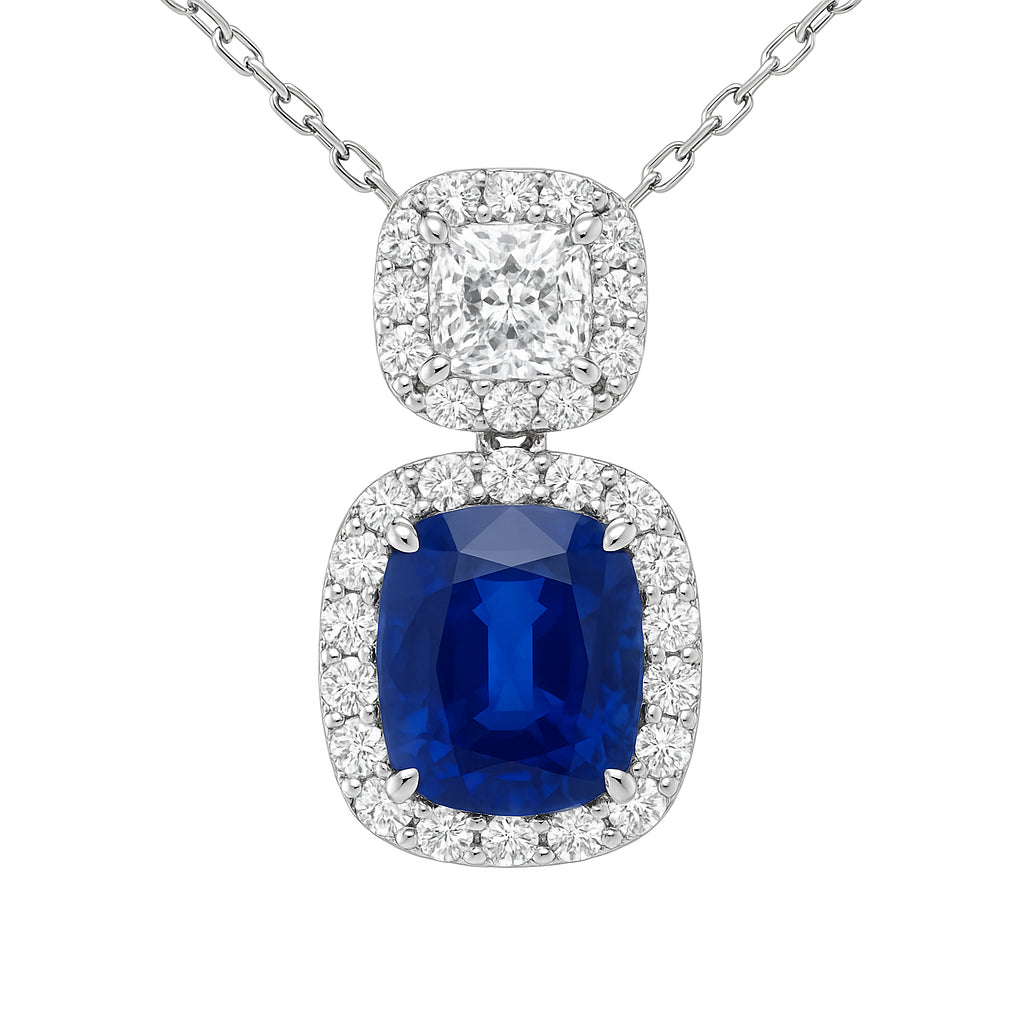 Handmade 18K White Gold Blue Sapphire Pendant, 2.14ct