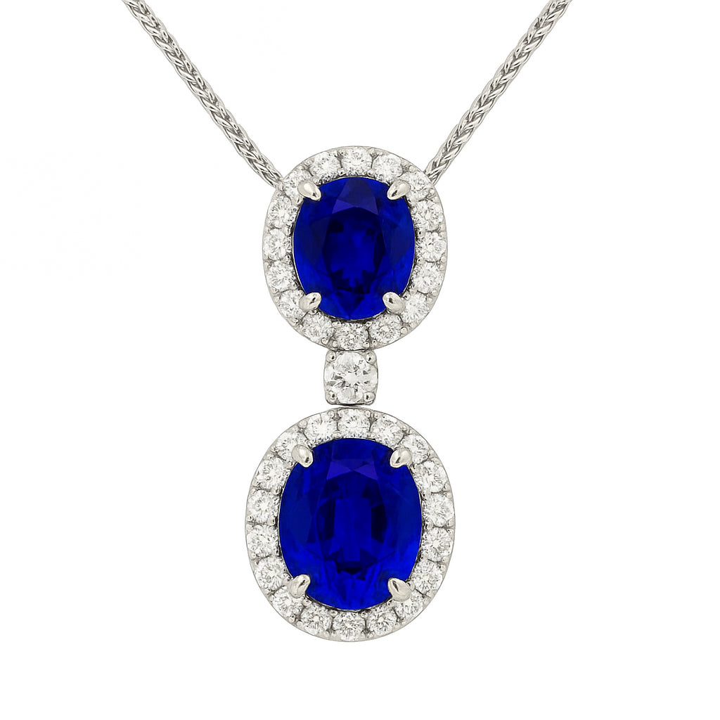 Handmade 18K White Gold Blue Sapphire Diamond Pendant, 2.79ct