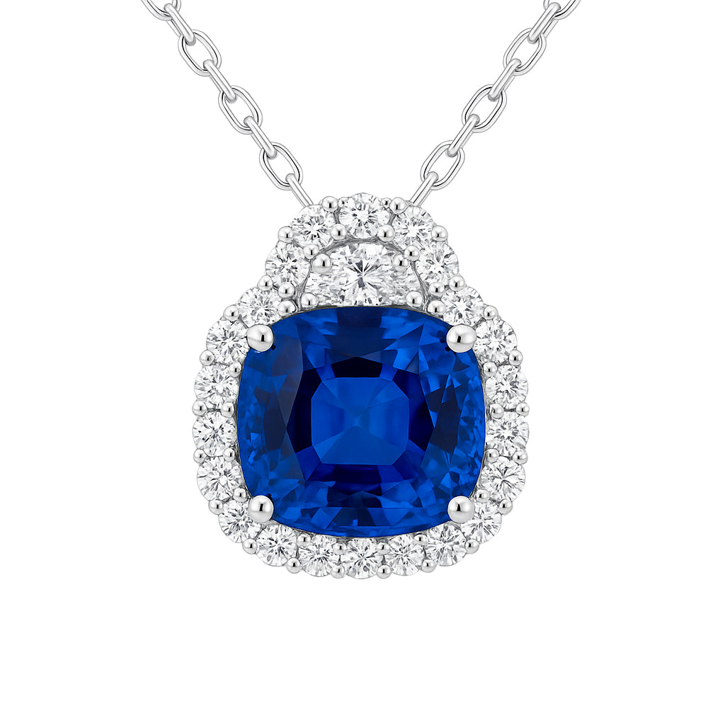 Handmade 18K White Gold Blue Sapphire Pendant, 2.22ct