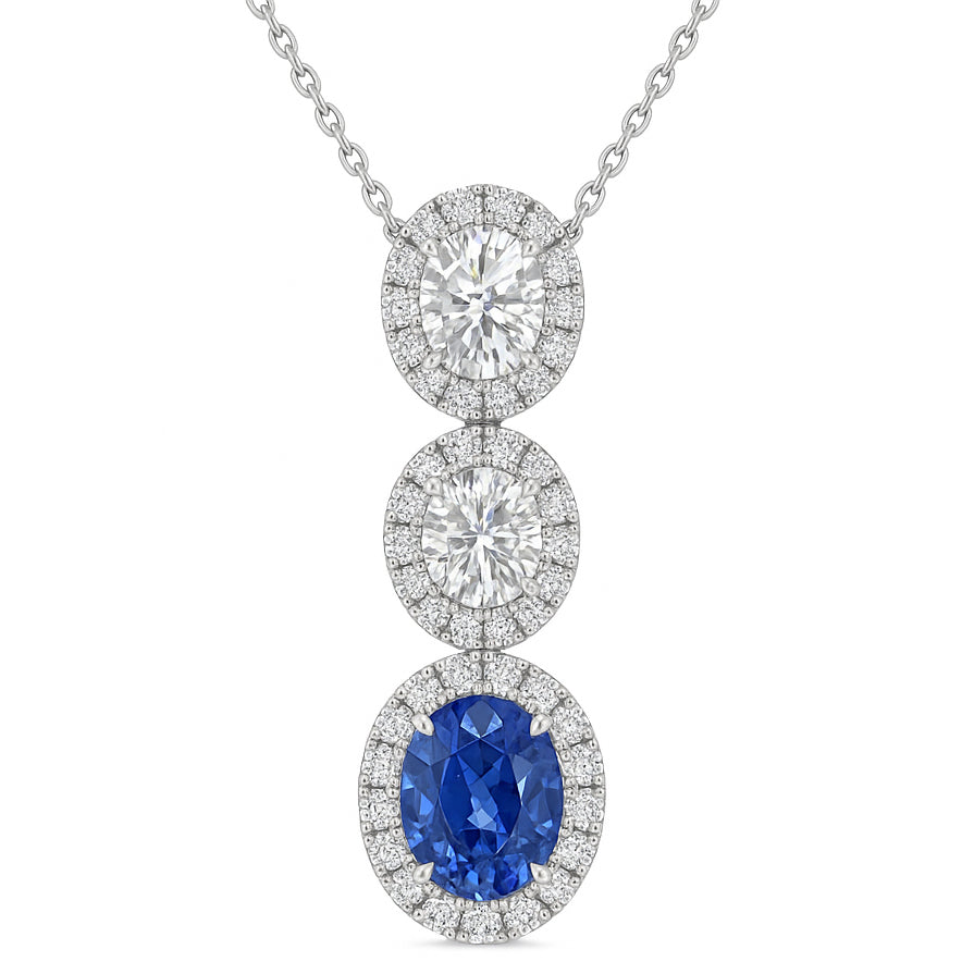 Handmade 18K White Gold Blue Sapphire Pendant, 1.9ct