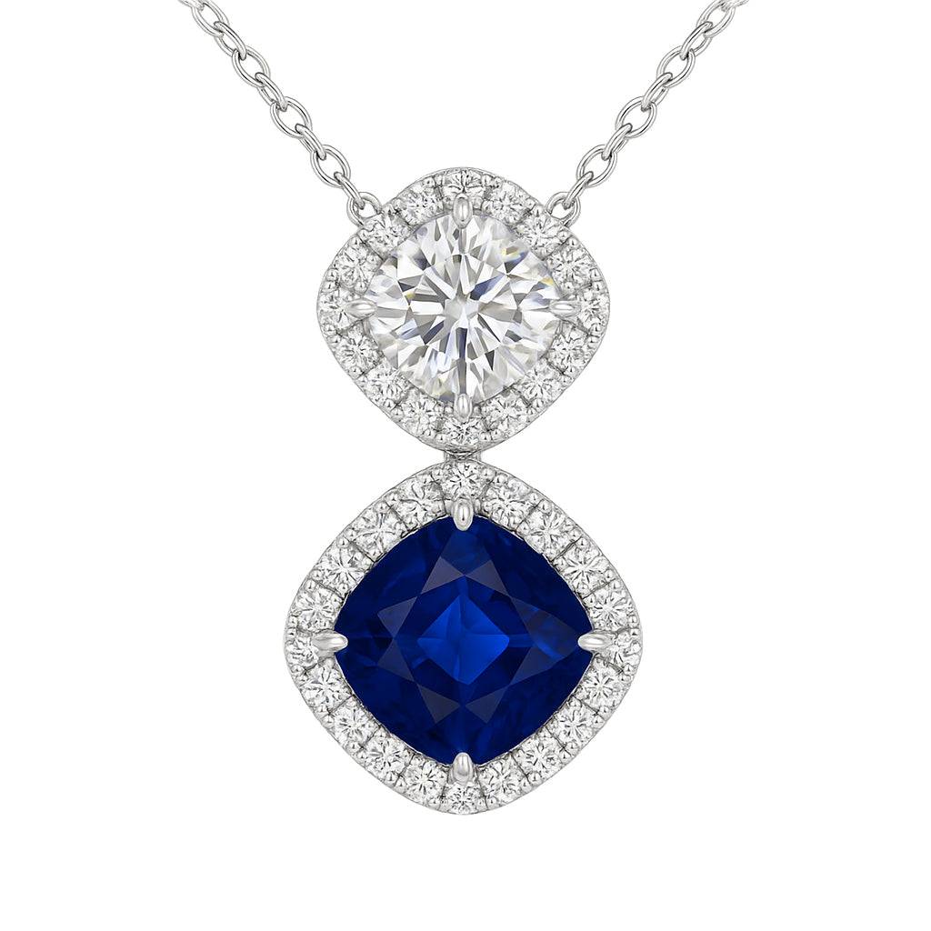 Handmade 18K White Gold Blue Sapphire Pendant, 3.06ct