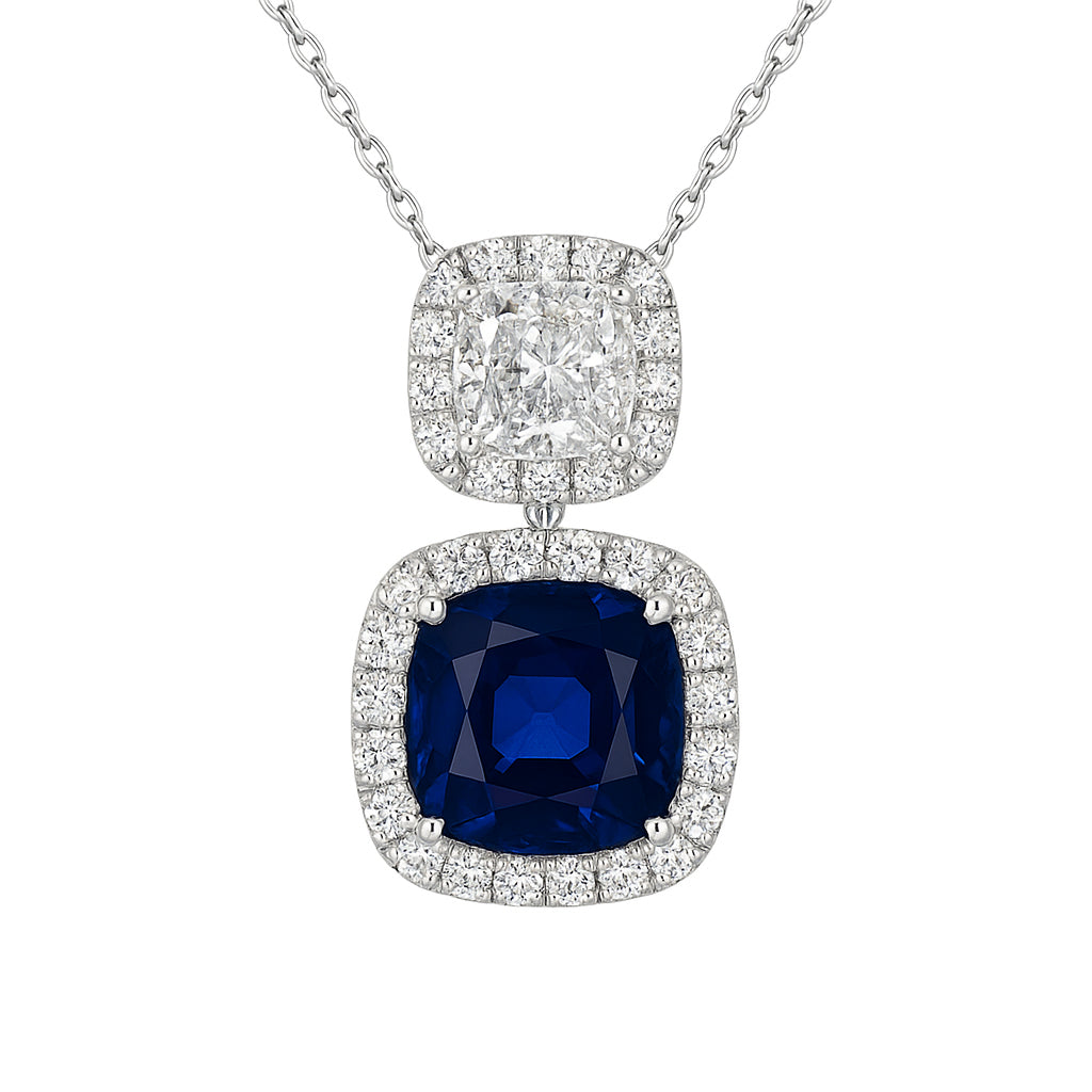 Handmade 18K White Gold Blue Sapphire Pendant, 3.53ct