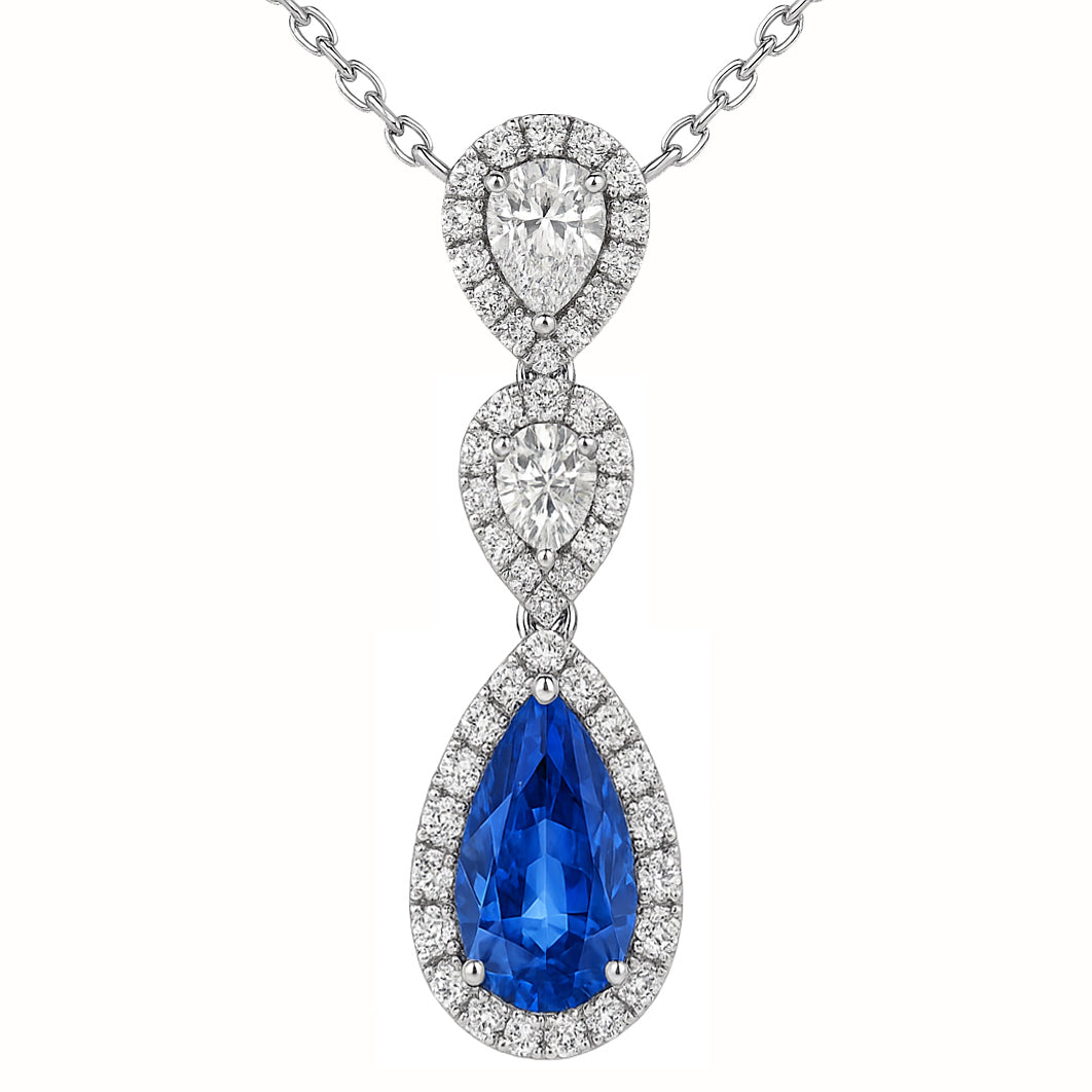 Handmade 18K White Gold Blue Sapphire Pendant, 8-9mm, 3.46ct