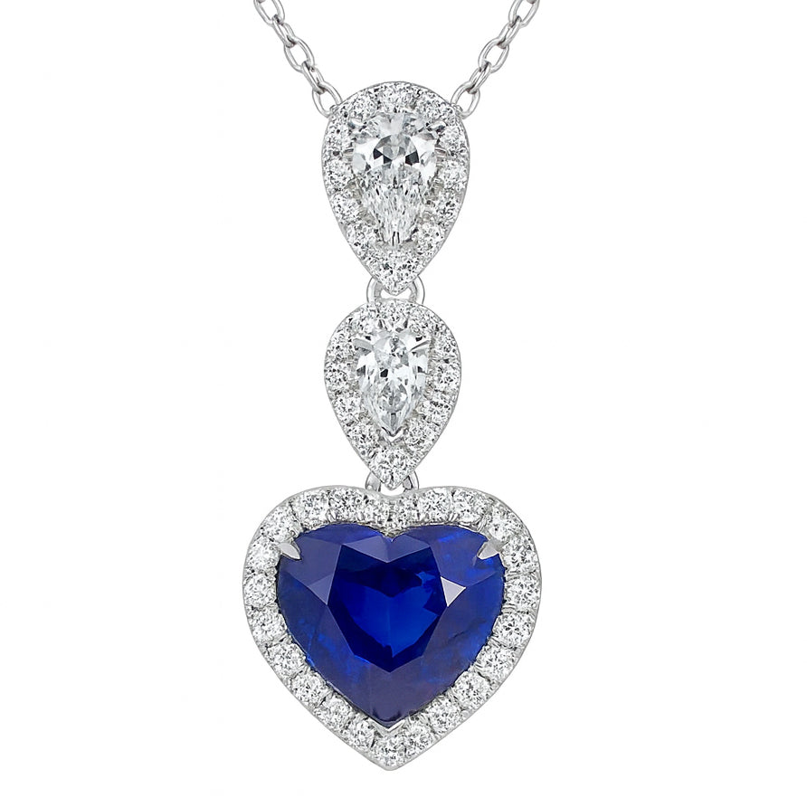 Handmade 18K White Gold Blue Sapphire Pearl Pendant, 4.01ct