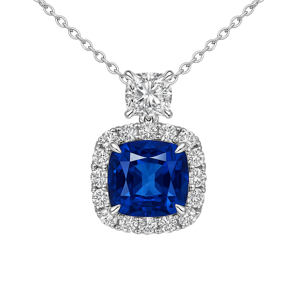 Handmade 18K White Gold Blue Sapphire Necklace, 3.26ct