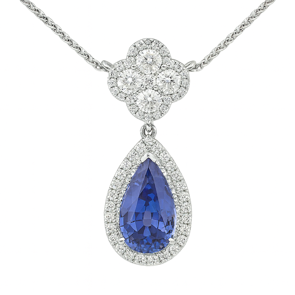 Handmade 18K White Gold Blue Sapphire Pendant, 2.23ct