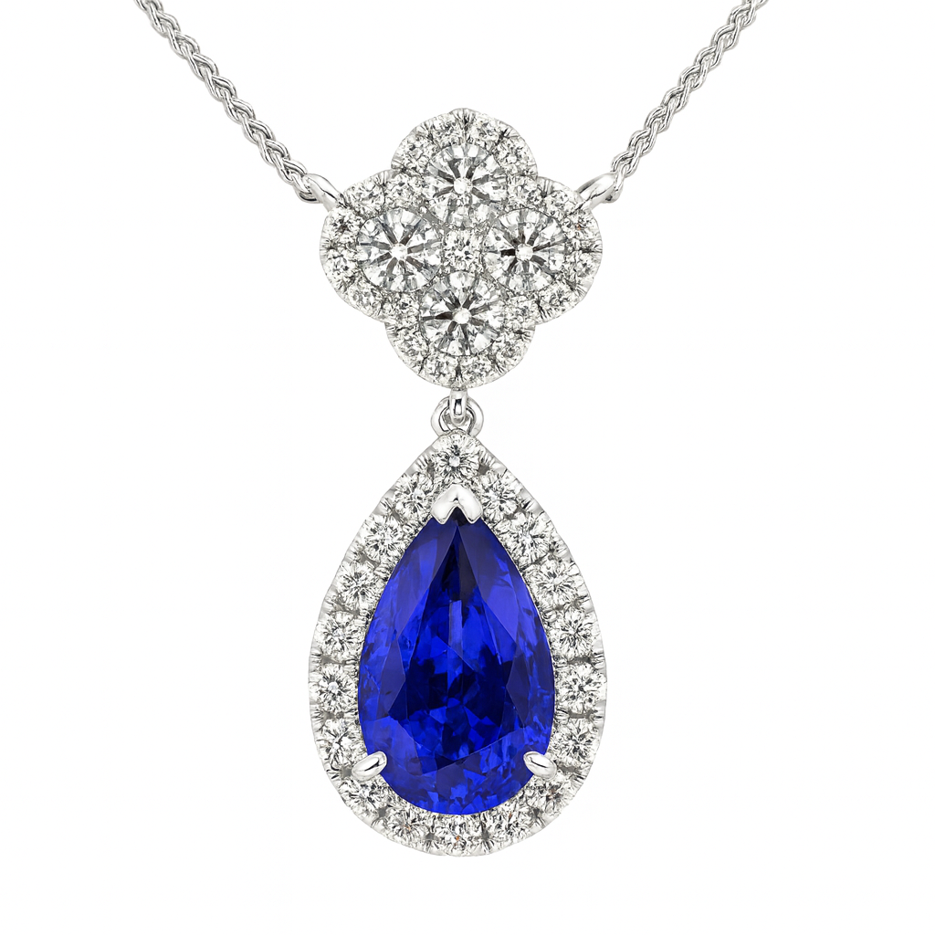 Handmade 18K White Gold Blue Sapphire Necklace, 2.75ct