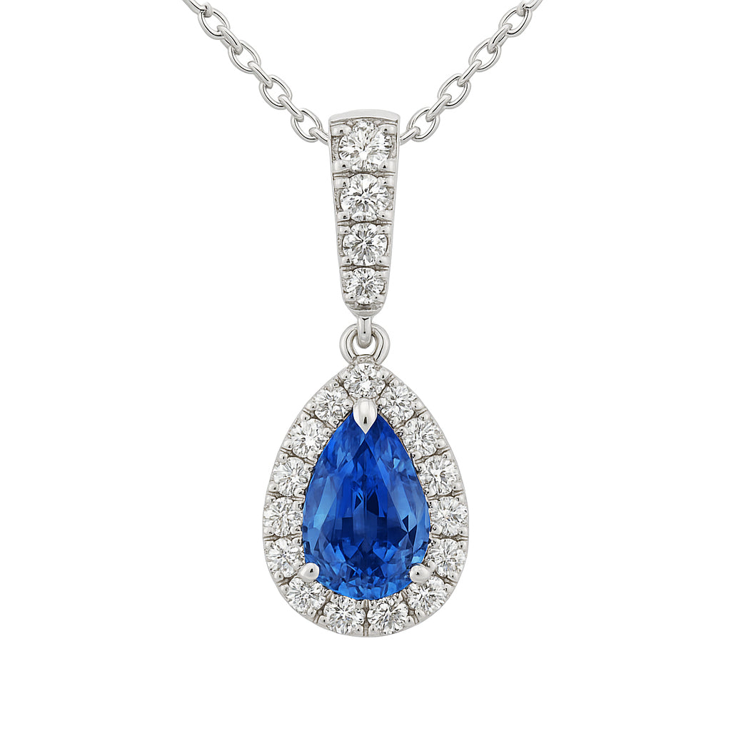 Handmade 18K White Gold Blue Sapphire Pendant, 2.09ct
