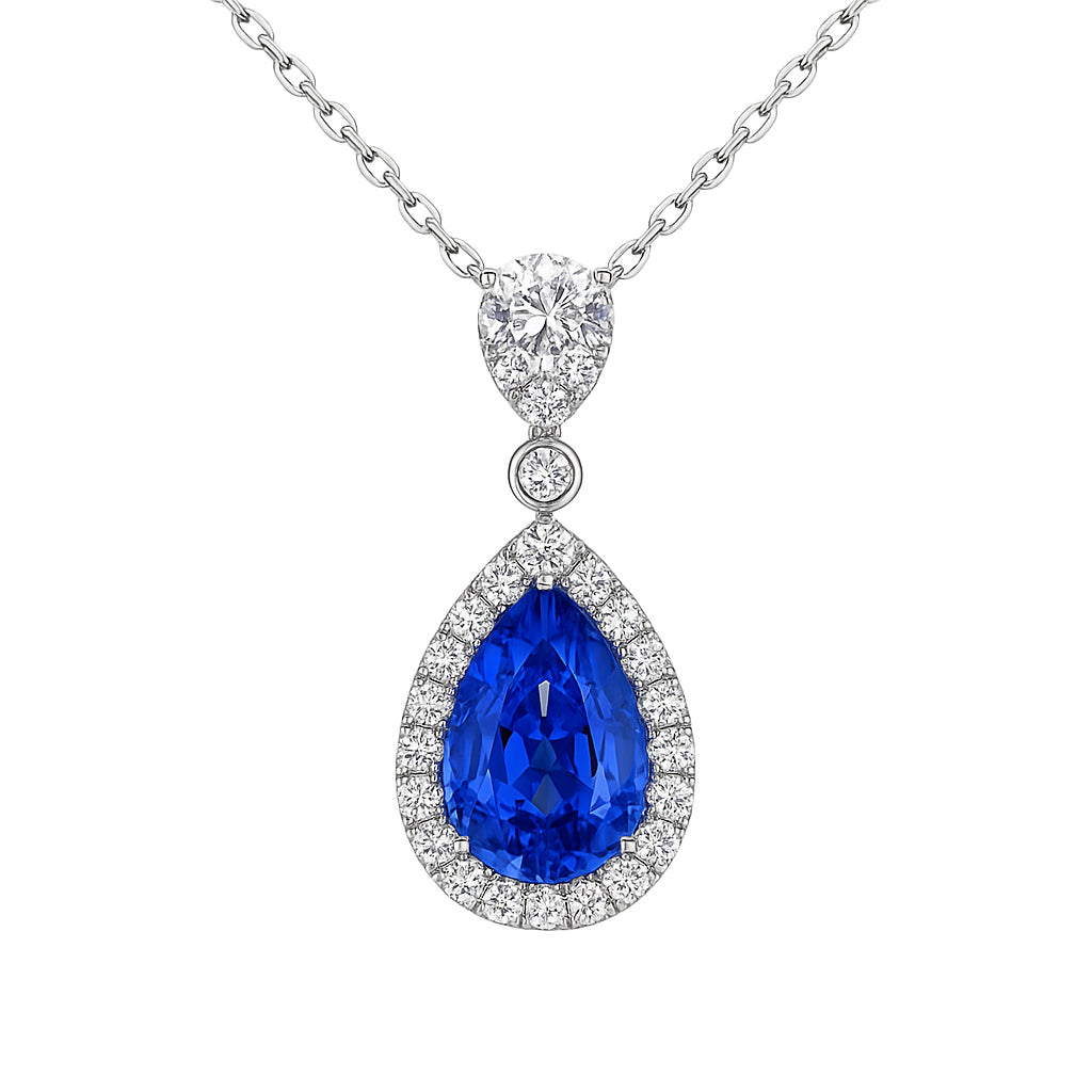Handmade 18K White Gold Blue Sapphire Pendant, 2.09ct