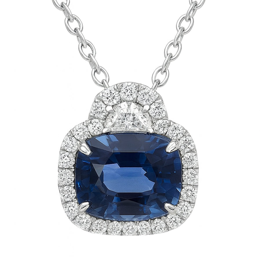 Handmade 18K White Gold Blue Sapphire Pendant, 2.93ct