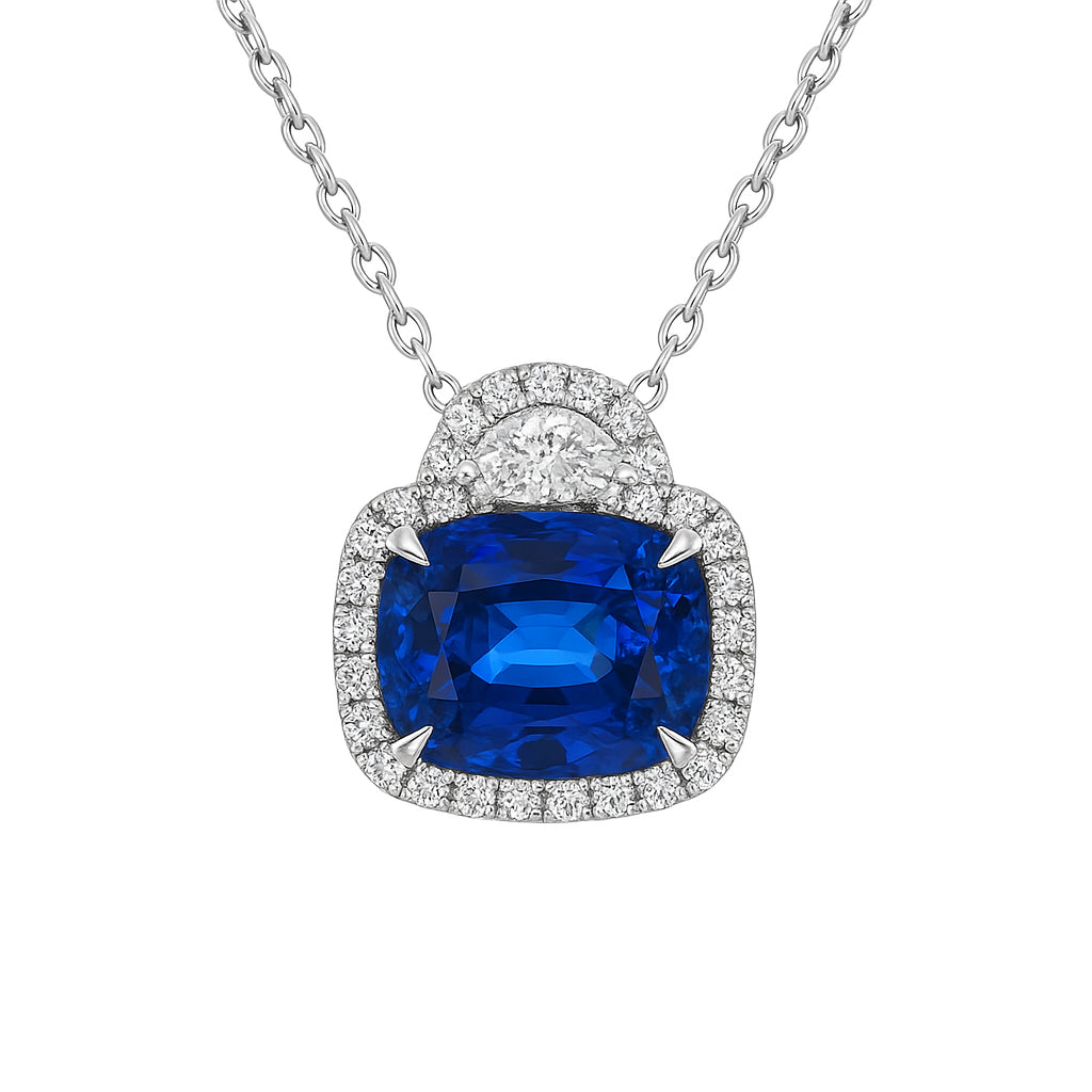 Handmade 18K White Gold Blue Sapphire Pendant, 8-9mm, 2.04ct