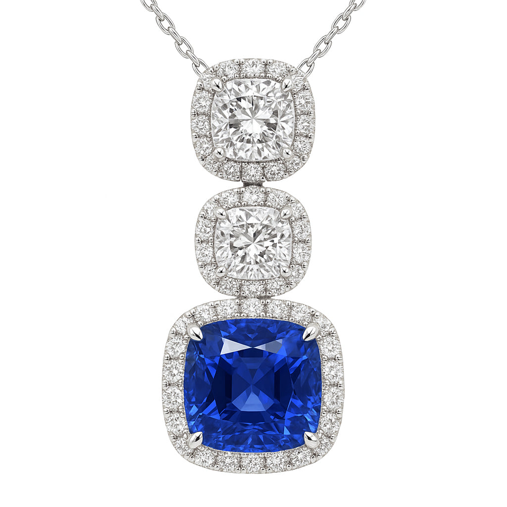 Handmade 18K White Gold Blue Sapphire Pendant, 3.38ct