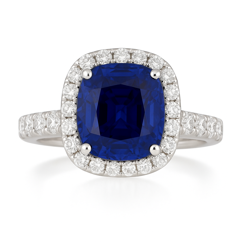 Handmade Platinum Blue Sapphire Ring, 4.32ct