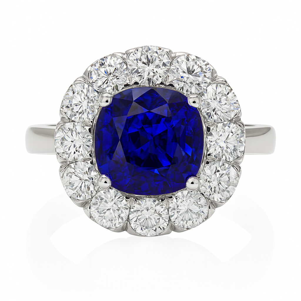 Handmade 18K White Gold Blue Sapphire Ring, 4.15ct