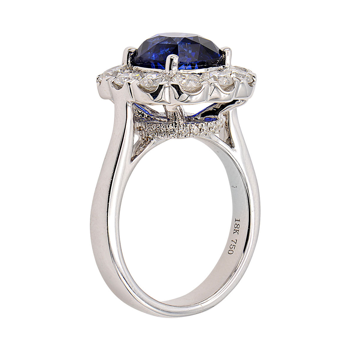 Handmade 18K White Gold Blue Sapphire Ring, 4.15ct