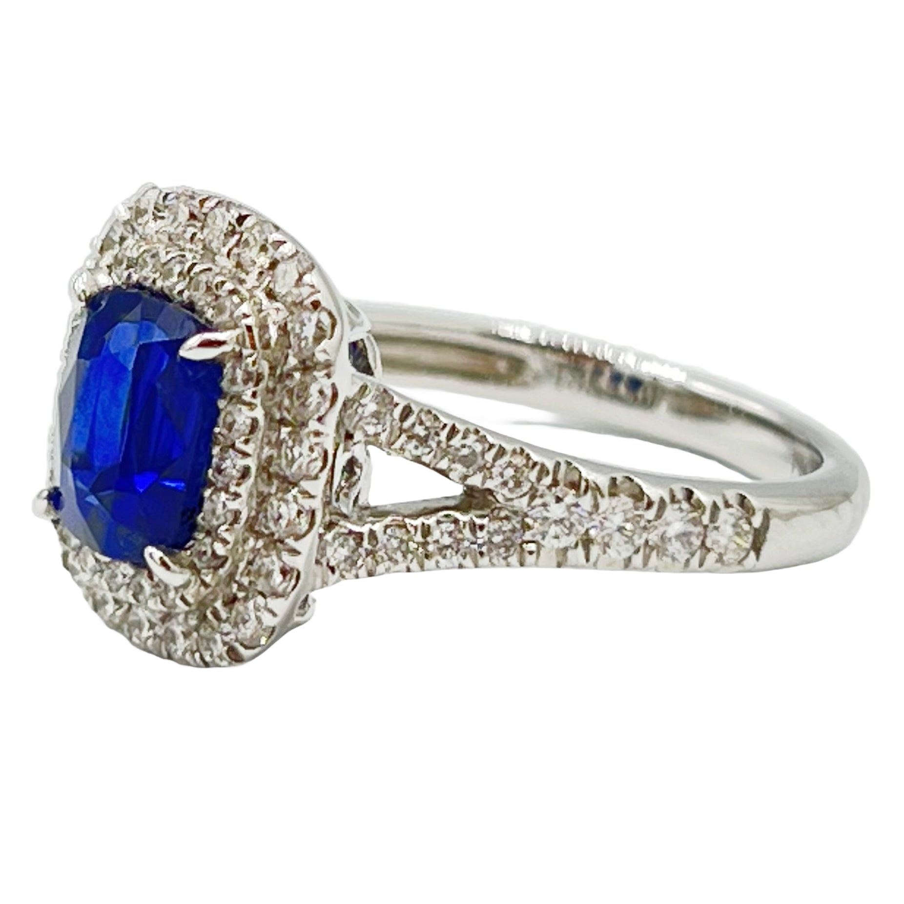 Handmade 18K White Gold Blue Sapphire Ring, 2.01ct