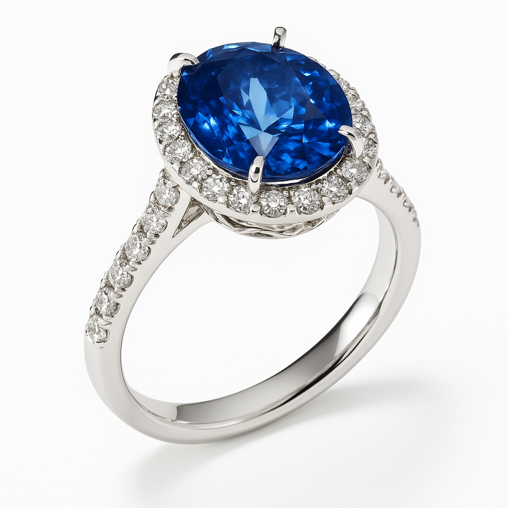 Handmade 18K White Gold Blue Sapphire Ring, 2.85ct