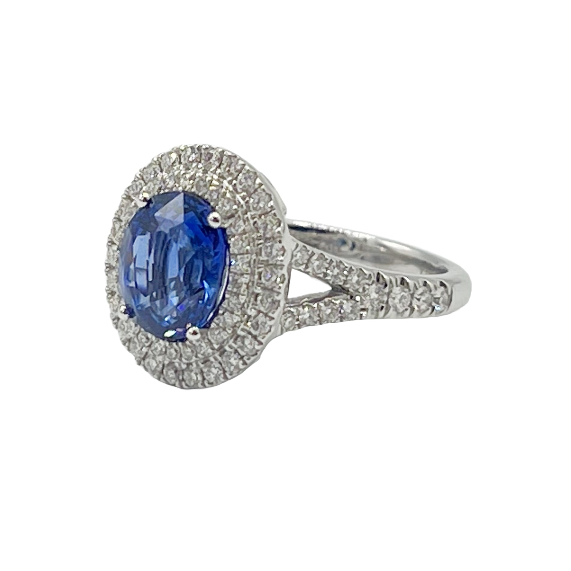 Handmade 18K White Gold Blue Sapphire Ring, 3.03ct