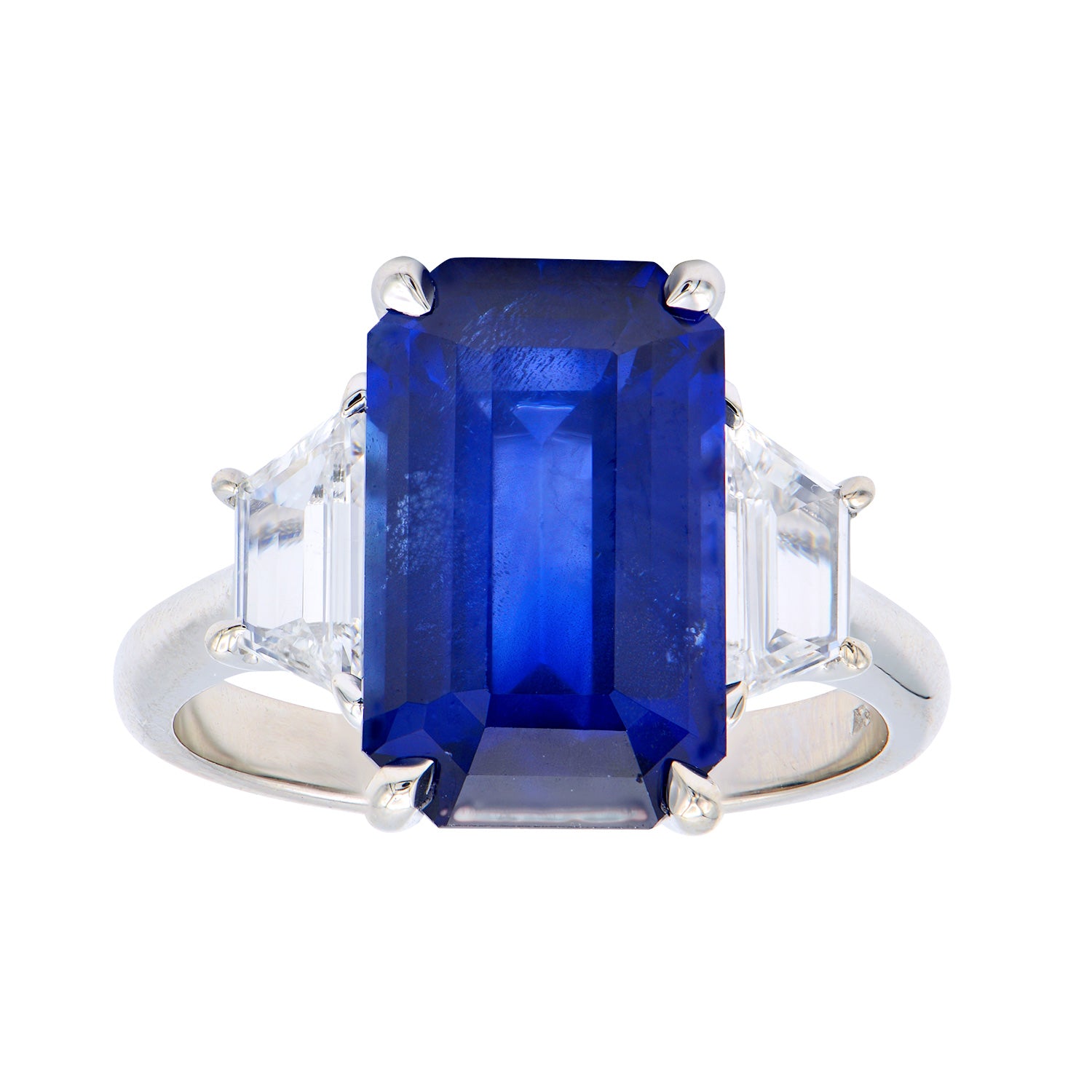 Handmade 18K White Gold Sapphire Ring, 6.8ct
