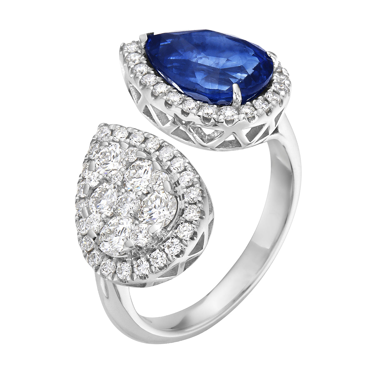 Handmade 18K White Gold Blue Sapphire Ring, 3.48ct