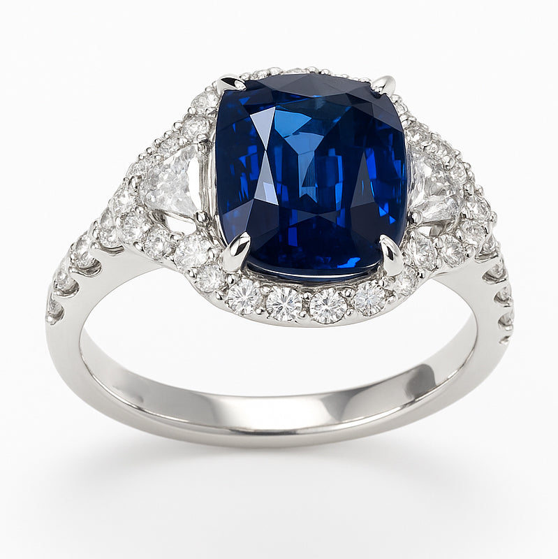 Handmade 18K White Gold Blue Sapphire Ring, 3.05ct