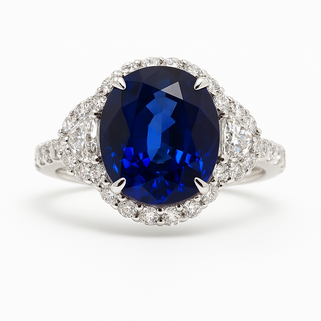 Handmade 18K White Gold Blue Sapphire Ring, 3.68ct
