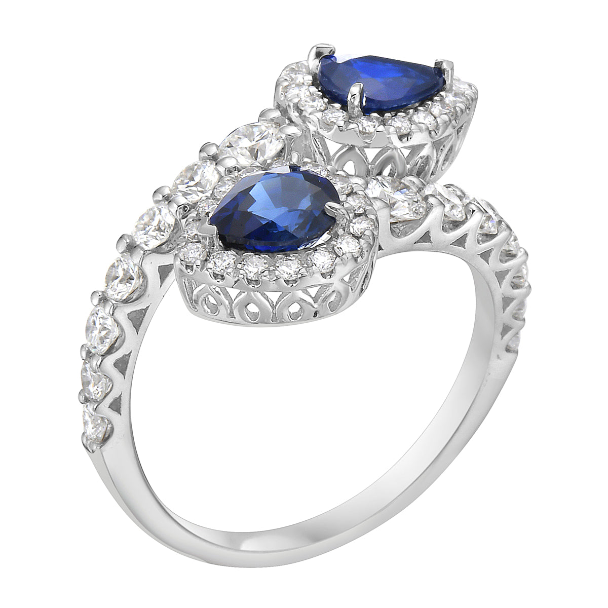 Handmade 18K White Gold Blue Sapphire and Diamond Ring, 0.99ct