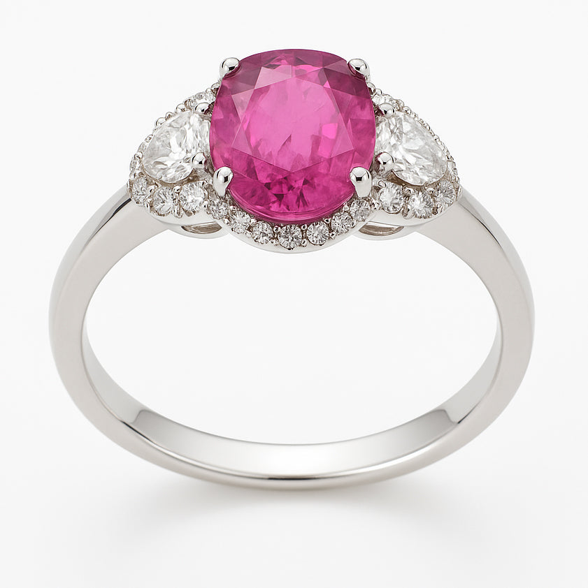 SR055516-P - Ring 18KW/2.9G 1P.SAPP-1.53CT 32RD-0.32CT