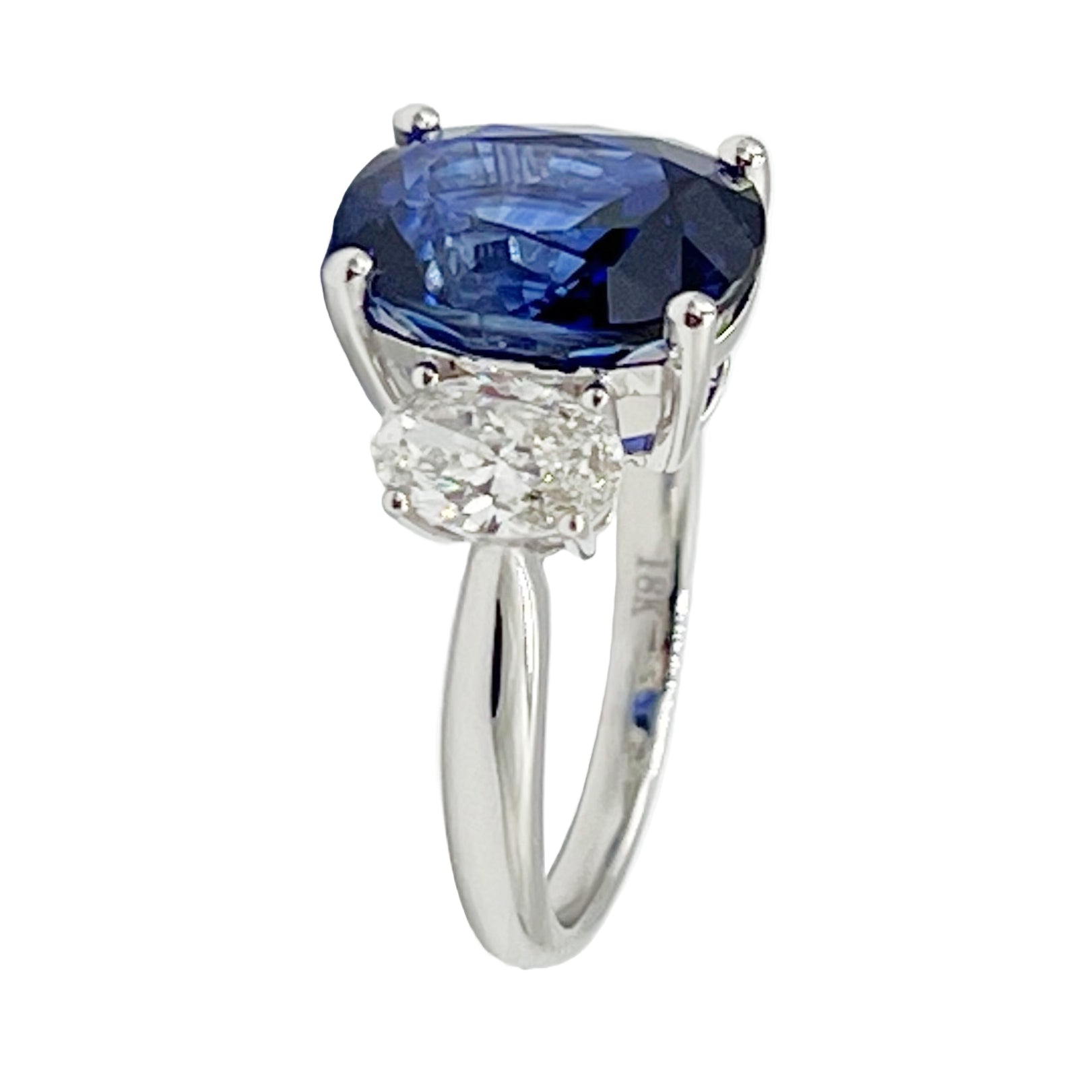 Handmade 18K White Gold Blue Sapphire 3 Stone Ring, 1.99ct