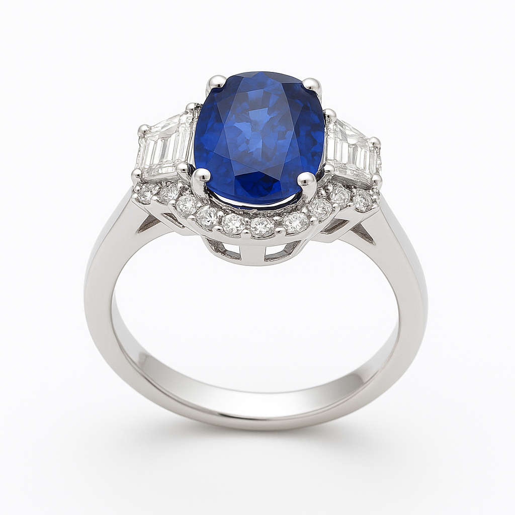Handmade 18K White Gold Blue Sapphire Ring, 2.04ct