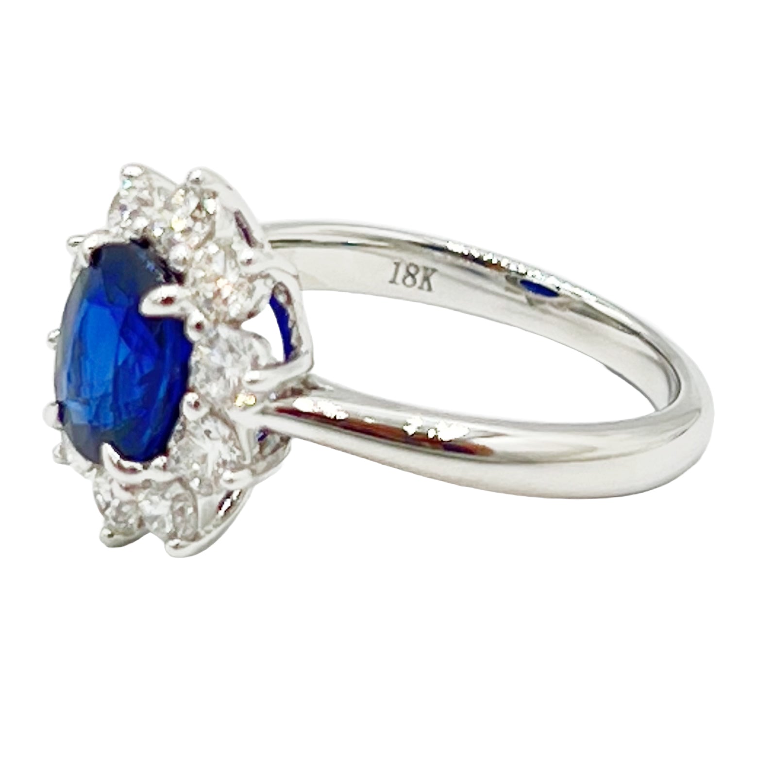 Handmade 18K White Gold Blue Sapphire Halo Ring, 1.96ct