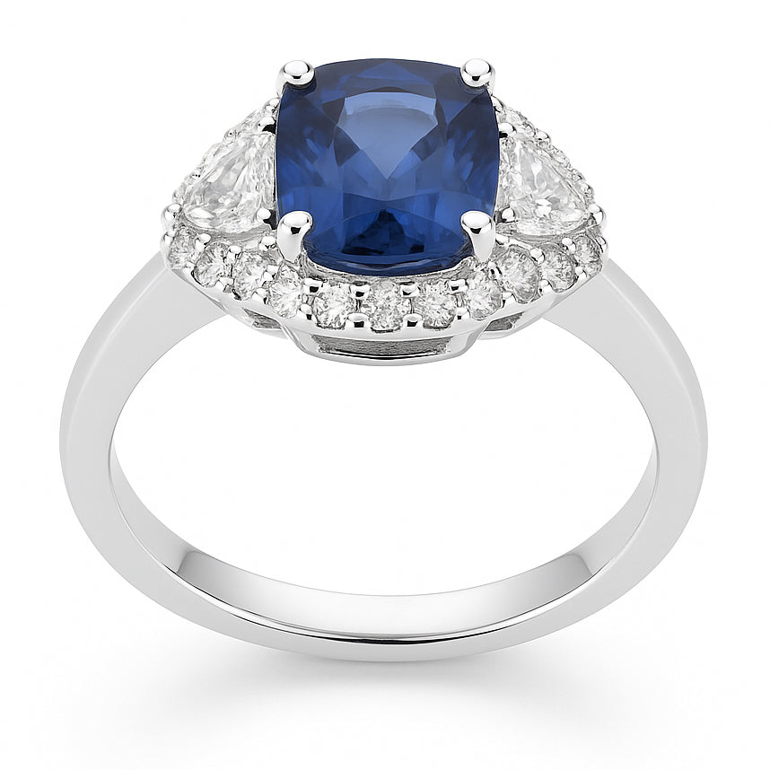 Handmade 18K White Gold Blue Sapphire Ring, 1.71ct