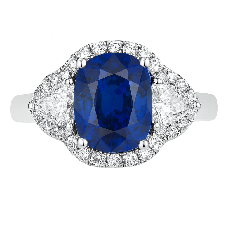Handmade 18K White Gold Blue Sapphire Ring, 3ct