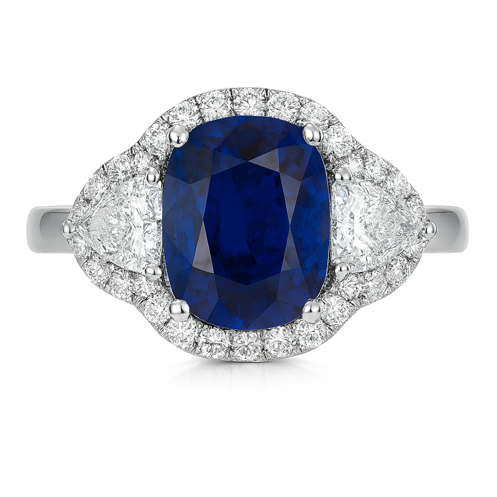Handmade 18K White Gold Blue Sapphire Ring, 3ct