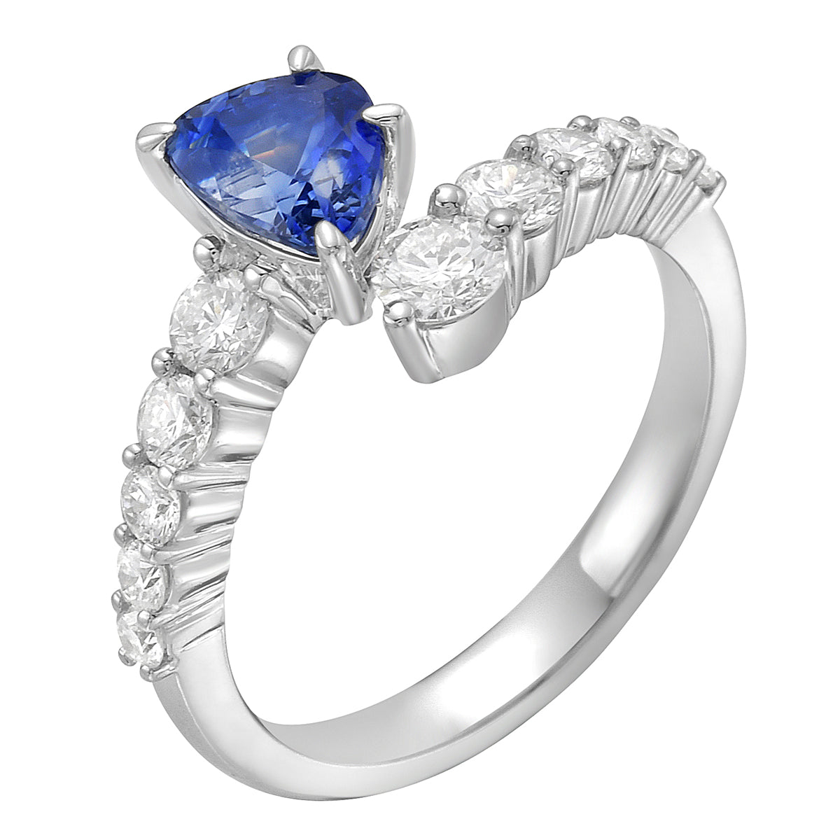 Handmade 18K White Gold Blue Sapphire Ring, 1.26ct