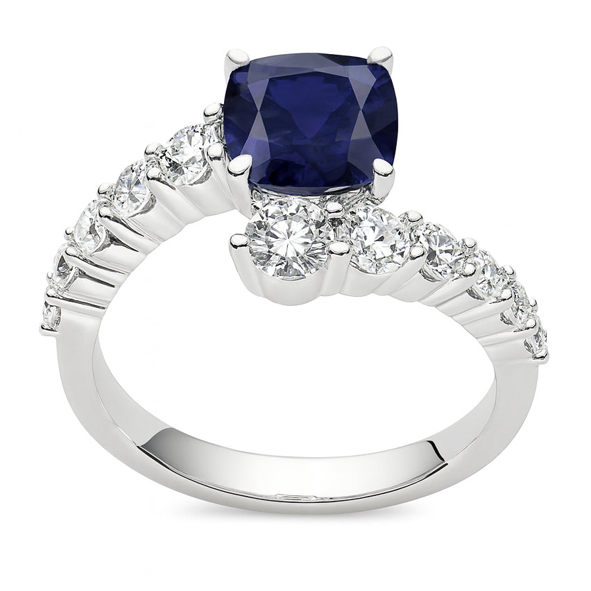 Handmade 18K White Gold Blue Sapphire and Diamond Ring, 1.16ct