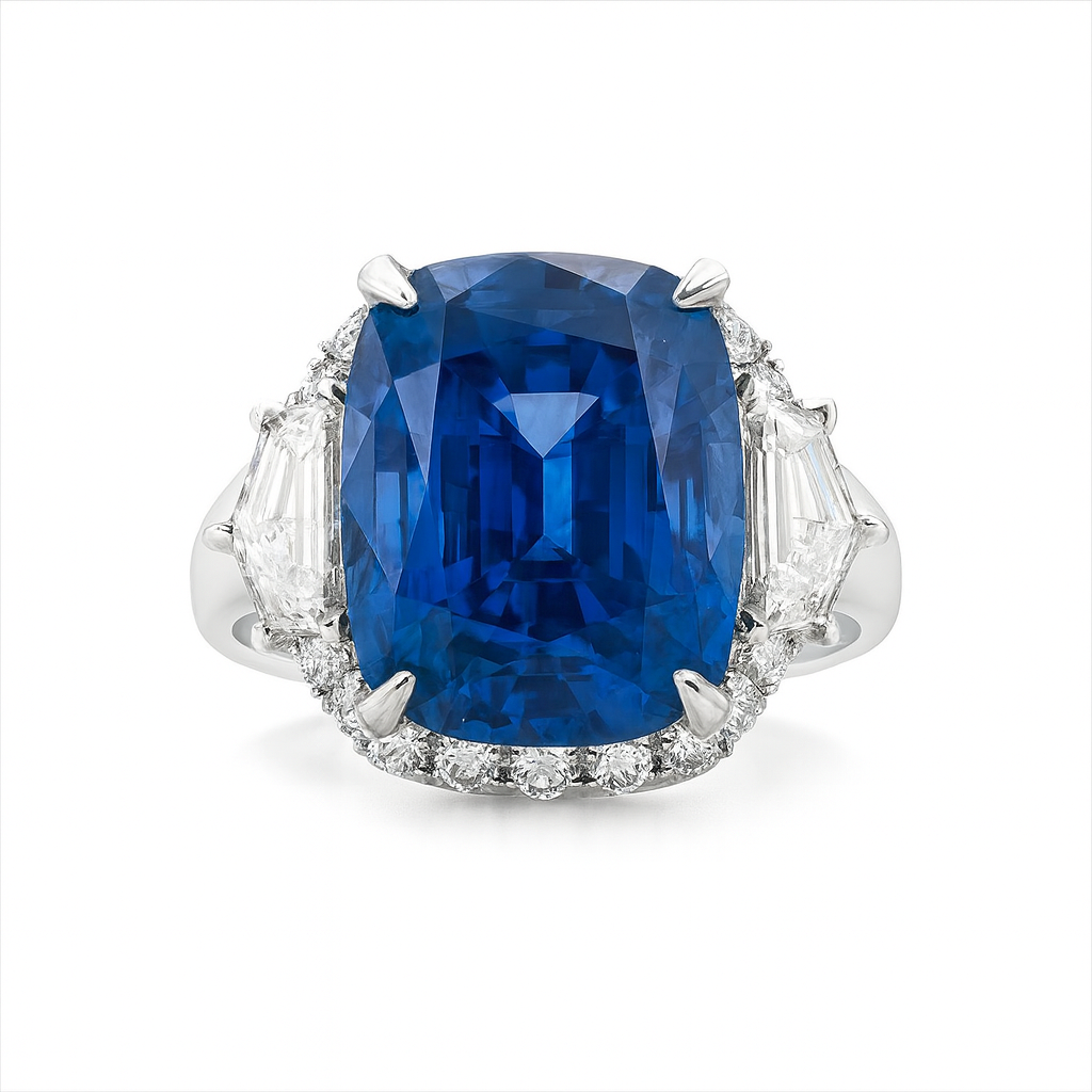 Handmade 18K White Gold Blue Sapphire Ring, 9.55ct